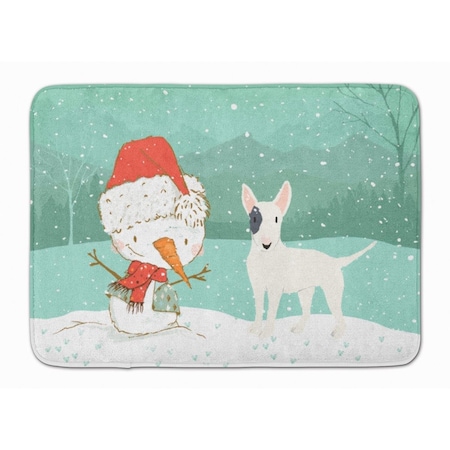 Carolines Treasures White Spot Bull Terrier Snowman Christmas Machine Washable Memory Foam Mat CK2059RUG